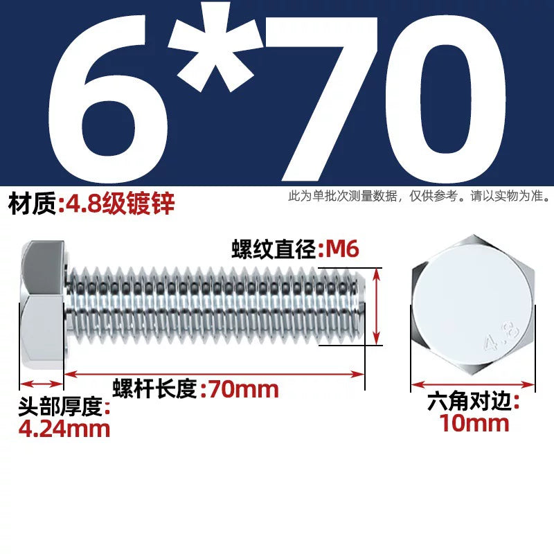 Premium Hex Head Bolts Grade 4.8 - Blue-White Zinc Plated Metric Fasteners (M6-M30) | DG Fasteners