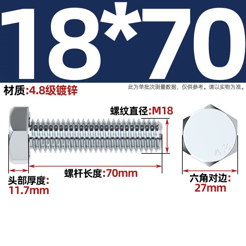 Premium Hex Head Bolts Grade 4.8 - Blue-White Zinc Plated Metric Fasteners (M6-M30) | DG Fasteners