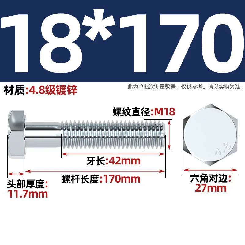 Premium Hex Head Bolts Grade 4.8 - Blue-White Zinc Plated Metric Fasteners (M6-M30) | DG Fasteners