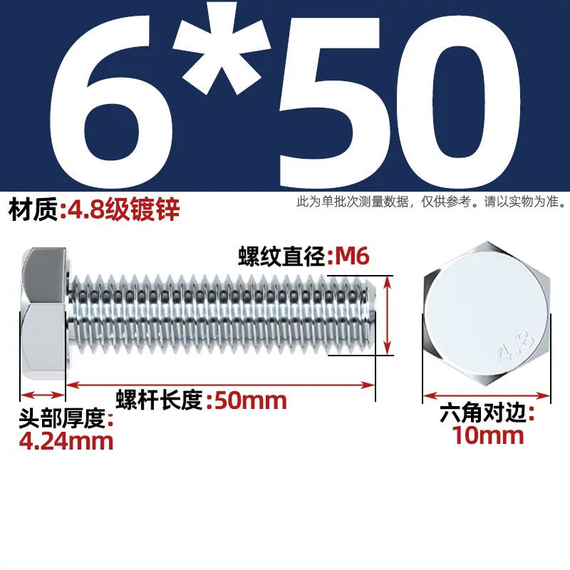 Premium Hex Head Bolts Grade 4.8 - Blue-White Zinc Plated Metric Fasteners (M6-M30) | DG Fasteners