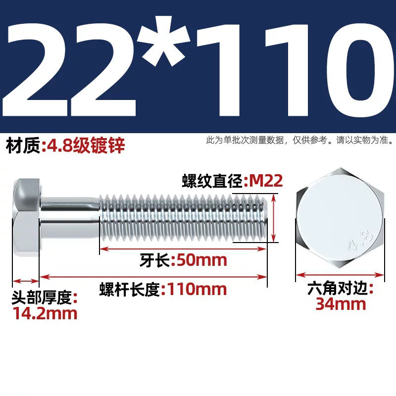 Premium Hex Head Bolts Grade 4.8 - Blue-White Zinc Plated Metric Fasteners (M6-M30) | DG Fasteners