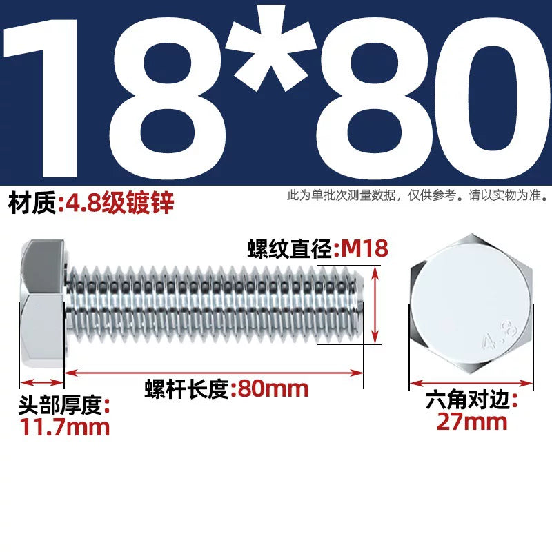 Premium Hex Head Bolts Grade 4.8 - Blue-White Zinc Plated Metric Fasteners (M6-M30) | DG Fasteners