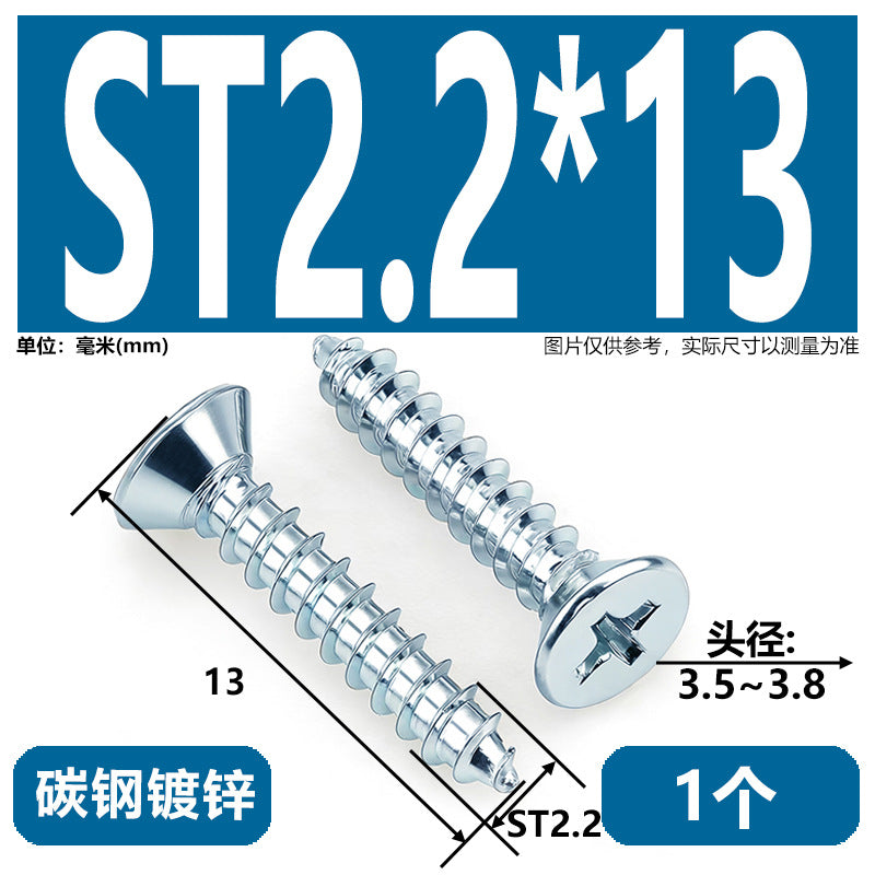 Hardened Phillips Countersunk Self-Tapping Screws - Zinc Plated Flat Head Wood Screws (ST2 - ST6.3)