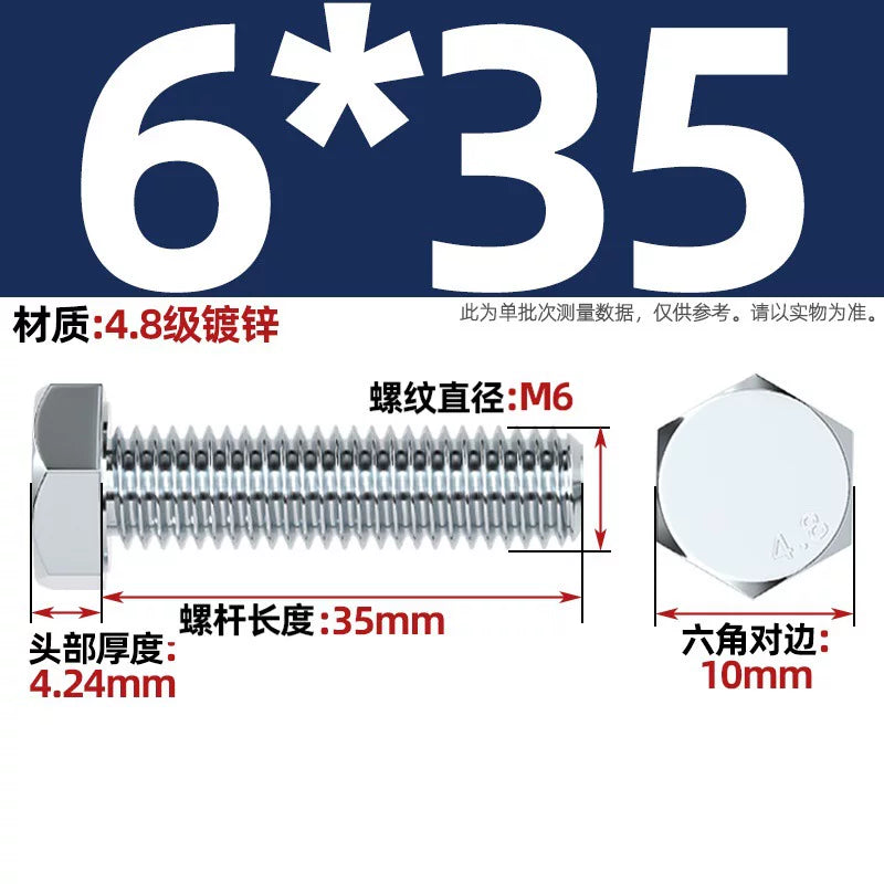 Premium Hex Head Bolts Grade 4.8 - Blue-White Zinc Plated Metric Fasteners (M6-M30) | DG Fasteners