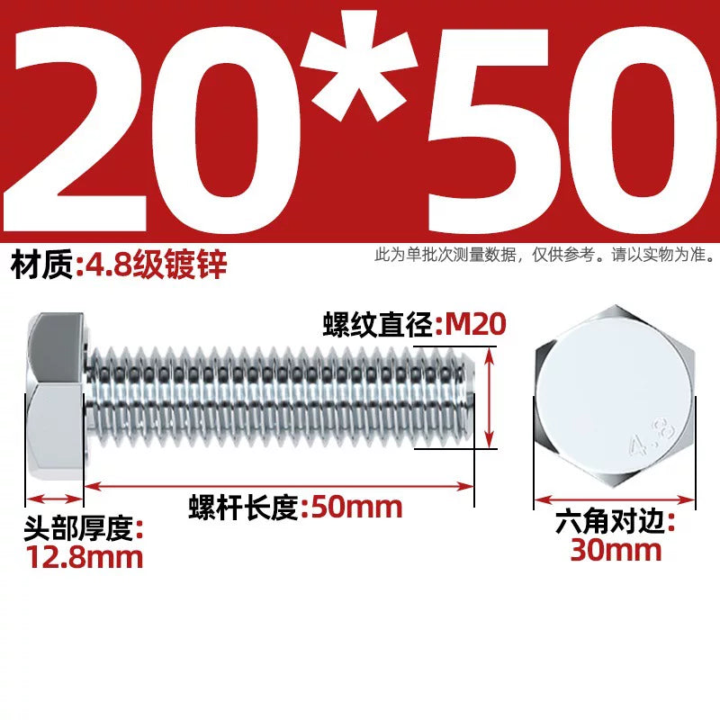 Premium Hex Head Bolts Grade 4.8 - Blue-White Zinc Plated Metric Fasteners (M6-M30) | DG Fasteners