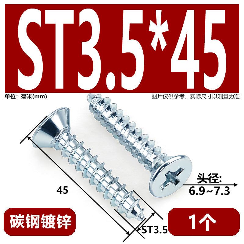 Hardened Phillips Countersunk Self-Tapping Screws - Zinc Plated Flat Head Wood Screws (ST2 - ST6.3)