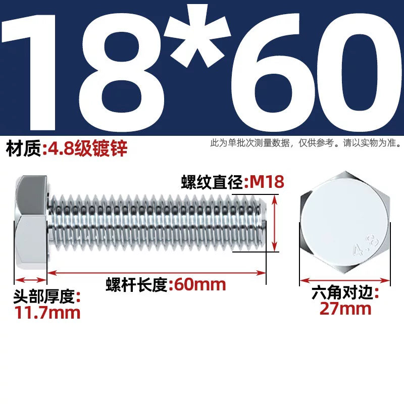 Premium Hex Head Bolts Grade 4.8 - Blue-White Zinc Plated Metric Fasteners (M6-M30) | DG Fasteners