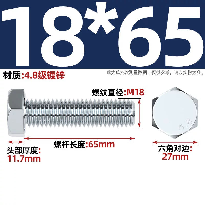 Premium Hex Head Bolts Grade 4.8 - Blue-White Zinc Plated Metric Fasteners (M6-M30) | DG Fasteners