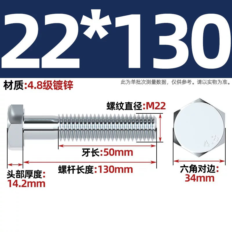Premium Hex Head Bolts Grade 4.8 - Blue-White Zinc Plated Metric Fasteners (M6-M30) | DG Fasteners