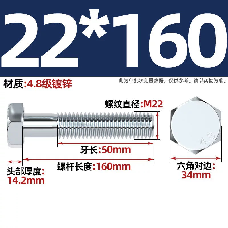 Premium Hex Head Bolts Grade 4.8 - Blue-White Zinc Plated Metric Fasteners (M6-M30) | DG Fasteners
