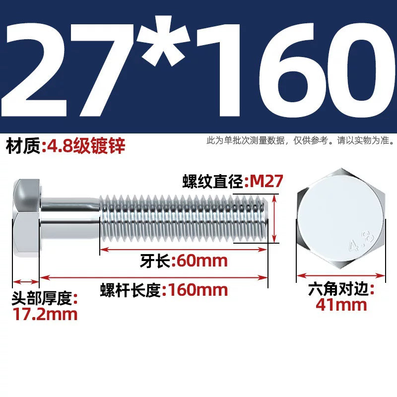 Premium Hex Head Bolts Grade 4.8 - Blue-White Zinc Plated Metric Fasteners (M6-M30) | DG Fasteners