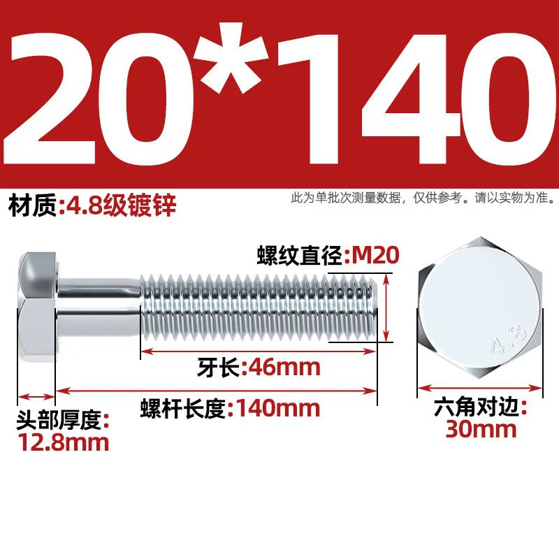 Premium Hex Head Bolts Grade 4.8 - Blue-White Zinc Plated Metric Fasteners (M6-M30) | DG Fasteners