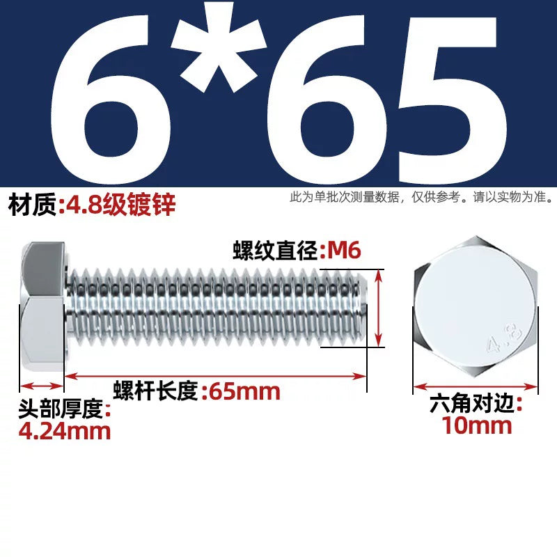 Premium Hex Head Bolts Grade 4.8 - Blue-White Zinc Plated Metric Fasteners (M6-M30) | DG Fasteners