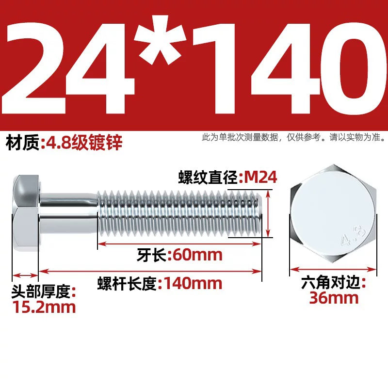 Premium Hex Head Bolts Grade 4.8 - Blue-White Zinc Plated Metric Fasteners (M6-M30) | DG Fasteners