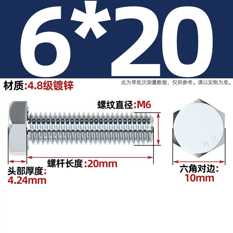 Premium Hex Head Bolts Grade 4.8 - Blue-White Zinc Plated Metric Fasteners (M6-M30) | DG Fasteners