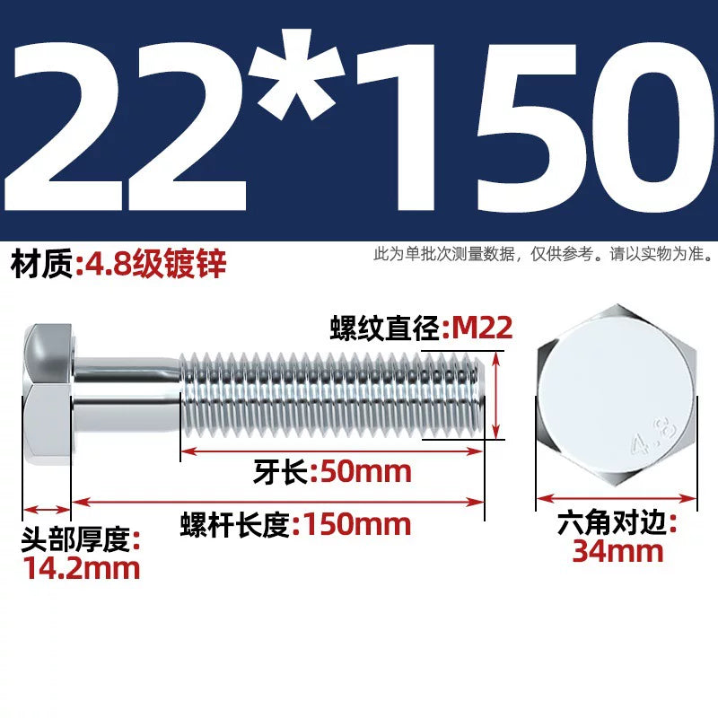 Premium Hex Head Bolts Grade 4.8 - Blue-White Zinc Plated Metric Fasteners (M6-M30) | DG Fasteners