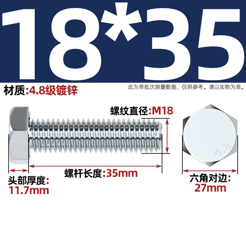 Premium Hex Head Bolts Grade 4.8 - Blue-White Zinc Plated Metric Fasteners (M6-M30) | DG Fasteners