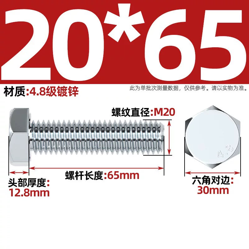 Premium Hex Head Bolts Grade 4.8 - Blue-White Zinc Plated Metric Fasteners (M6-M30) | DG Fasteners