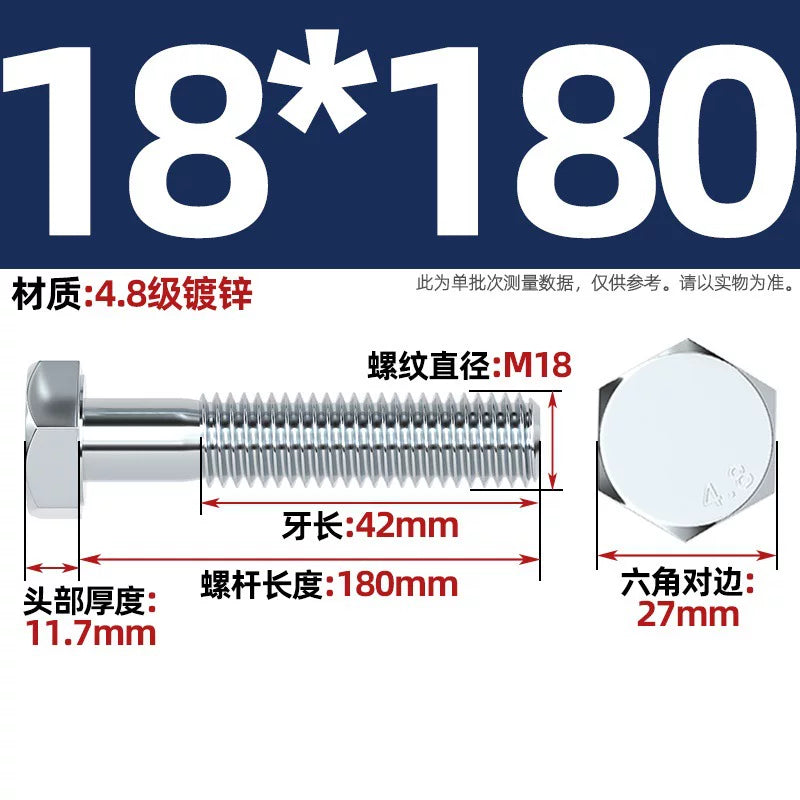 Premium Hex Head Bolts Grade 4.8 - Blue-White Zinc Plated Metric Fasteners (M6-M30) | DG Fasteners