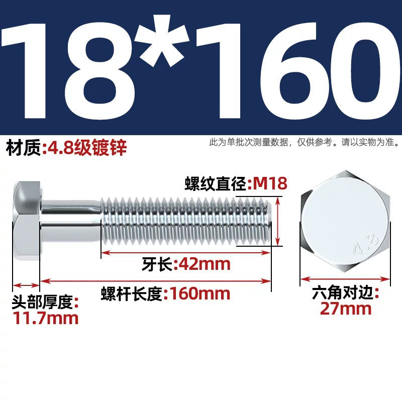 Premium Hex Head Bolts Grade 4.8 - Blue-White Zinc Plated Metric Fasteners (M6-M30) | DG Fasteners