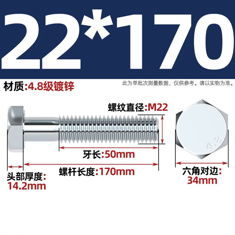 Premium Hex Head Bolts Grade 4.8 - Blue-White Zinc Plated Metric Fasteners (M6-M30) | DG Fasteners