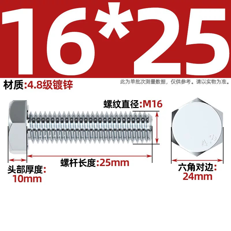 Premium Hex Head Bolts Grade 4.8 - Blue-White Zinc Plated Metric Fasteners (M6-M30) | DG Fasteners