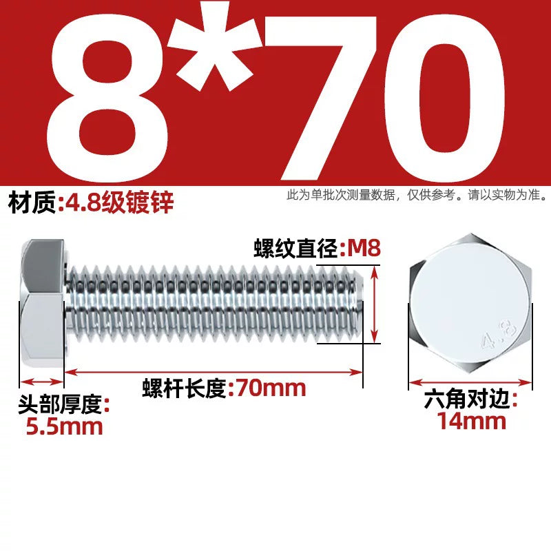Premium Hex Head Bolts Grade 4.8 - Blue-White Zinc Plated Metric Fasteners (M6-M30) | DG Fasteners