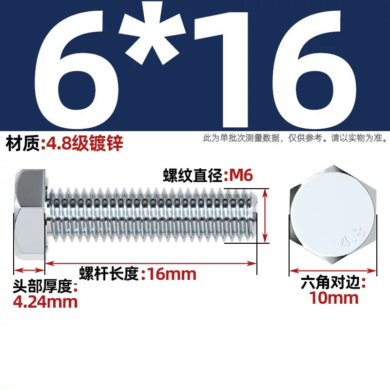 Premium Hex Head Bolts Grade 4.8 - Blue-White Zinc Plated Metric Fasteners (M6-M30) | DG Fasteners